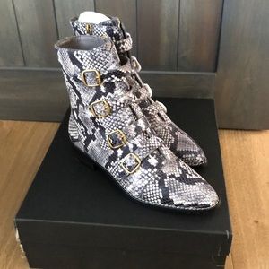 J. Crew Snakeskin Ankle Boots with Gold Buckles